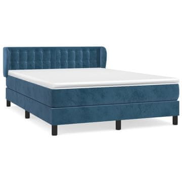 Vidaxl Box spring postelja z vzmetnico temno modra 140x190cm žamet