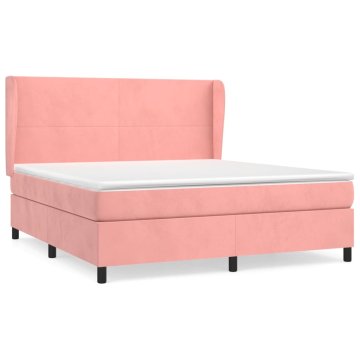 Vidaxl Box spring postelja z vzmetnico roza 180x200 cm žamet
