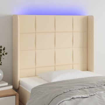 Vidaxl vidaXL Vzglavje postelje z LED zaslonom, kremno, 93x16x118/128 cm, blago