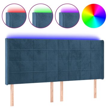 Vidaxl LED posteljno vzglavje temno modro 183x16x118/128 cm žamet