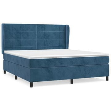 Vidaxl Box spring postelja z vzmetnico temno modra 180x200 cm žamet