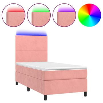Vidaxl Box spring postelja z vzmetnico LED roza 90x190 cm žamet