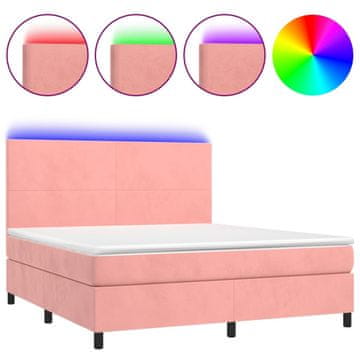Vidaxl Box spring postelja z vzmetnico LED roza 180x200 cm žamet