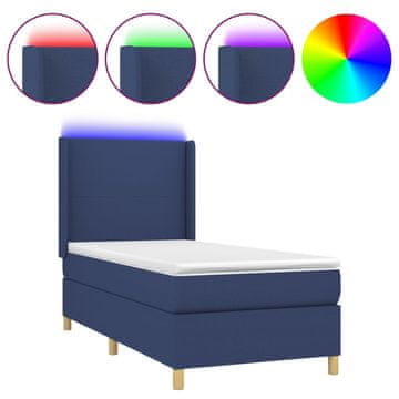 Vidaxl Box spring postelja z vzmetnico LED modra 100x200 cm blago