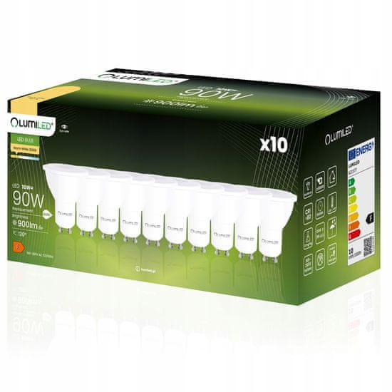 LUMILED 10x LED žarnica GU10 10W = 90W 900lm 3000K Toplo bela 120°
