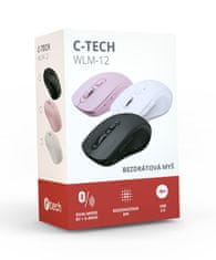 C-Tech WLM-12WH/Ergonomski/optični/desnoročni/Wireless USB + Bluetooth/beli