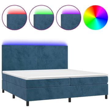 Vidaxl Box spring postelja z vzmetnico LED temno modra 200x200cm žamet