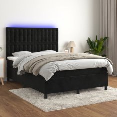 Vidaxl Box spring postelja z vzmetnico LED črna 140x190 cm žamet