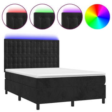 Vidaxl Box spring postelja z vzmetnico LED črna 140x200 cm žamet