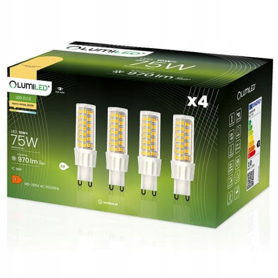 LUMILED 4x LED žarnica G9 CAPSULE 10W = 75W 970lm 3000K Toplo bela 360°