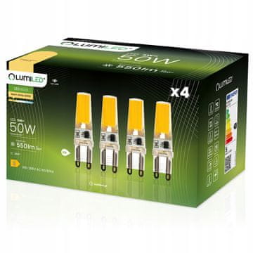 LUMILED 4x LED žarnica COB G9 CAPSULE 5W = 50W 550lm 3000K Toplo bela 360°