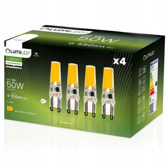 LUMILED 4x LED žarnica COB G9 CAPSULE 5W = 50W 550lm 4000K Nevtralno bela 360°