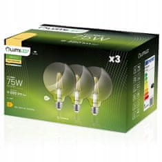 LUMILED 3x LED žarnica E27 G95 8W = 75W 880lm 3000K Toplo bela 360°