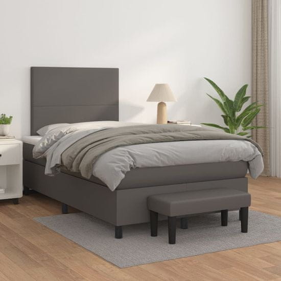 shumee Box spring postelja z vzmetnico siv 120x200 cm umetno usnje