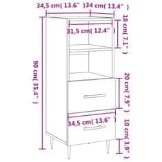 Vidaxl Komoda bela 34,5x34x90 cm inženirski les