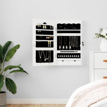 Vidaxl vidaXL Viseča omarica za nakit z ogledalom bela 37,5x10x67 cm