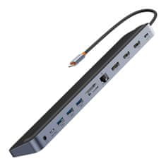 slomart baseus elitejoy gen2 univerzalno USB vozlišče 12v1 s kablom usb-c 25cm stojalo za prenosnike usb-a / usb-c / dp / hdmi / sd / tf / rj45 / 3,5mm jack / pd 100w siva (wksx030213)
