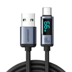 Joyroom Kabel z LED zaslonom USB-C - USB-A 66 W 1,2 m črn