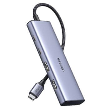 Ugreen USB-C vmesnik za priključitev več naprav – 2x USB-A, 2x USB-C, 20 cm, siva barva