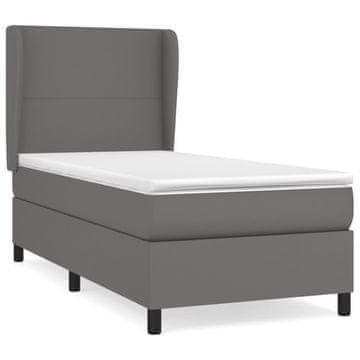 Vidaxl Box spring postelja z vzmetnico siva 90x190 cm umetno usnje