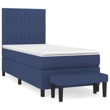 Vidaxl Box spring postelja z vzmetnico moder 90x200 cm blago
