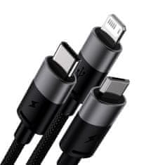 BASEUS Kabel za telefon StarSpeed 3v1 USB - micro USB / iPhone Lightning / USB-C 1,2 m - črn