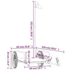 Greatstore Tovorna prikolica za kolo črna 126x63x34 cm železo