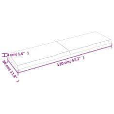 Greatstore Stenska polica 120x30x(2-4) cm neobdelana trdna hrastovina