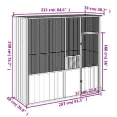 Vidaxl Ptičja kletka siva 215x78x200 cm pocinkano jeklo