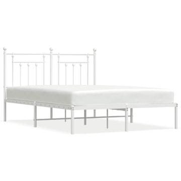 Vidaxl Kovinski posteljni okvir z vzglavjem bel 140x190 cm