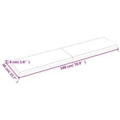 Greatstore Stenska polica 180x40x(2-4) cm neobdelana trdna hrastovina