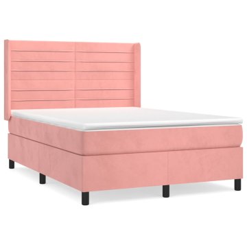 Vidaxl Box spring postelja z vzmetnico roza 140x190 cm žamet