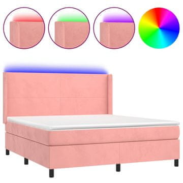Vidaxl Box spring postelja z vzmetnico LED roza 160x200 cm žamet