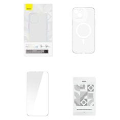 BASEUS Magnetic Crystal Clear zaščitni ovitek za iPhone 13 (prozoren) + kaljeno steklo + komplet za čiščenje