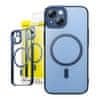 Zaščitni set Glitter prozoren magnetni ovitek in kaljeno steklo za iPhone 14 (modra)