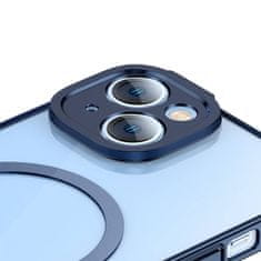 BASEUS Zaščitni set Glitter prozoren magnetni ovitek in kaljeno steklo za iPhone 14 (modra)