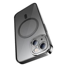 BASEUS Zaščitni set prozornega magnetnega ohišja Glitter in kaljenega stekla za iPhone 14 Plus (črno)