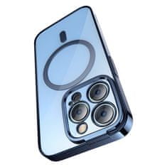 BASEUS Zaščitni set prozornega magnetnega ohišja in kaljenega stekla Baseus Glitter za iPhone 14 Pro (modra)
