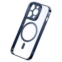 BASEUS Zaščitni set prozornega magnetnega ohišja in kaljenega stekla Baseus Glitter za iPhone 14 Pro Max (modra)