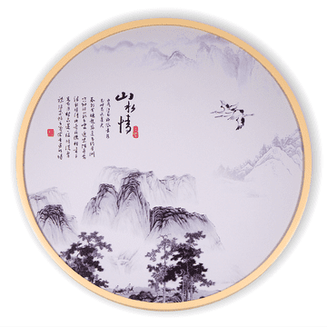 Bondek Azijska slika v lesenem okvirju, premer 60 cm – Dve čaplji