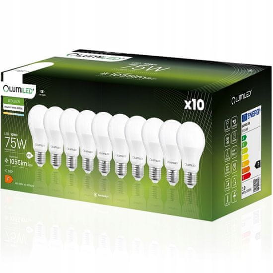 LUMILED 10x LED žarnica E27 A60 10W = 75W 1055lm 4000K Nevtralno bela 260°
