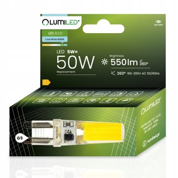 LUMILED LED žarnica COB G9 CAPSULE 5W = 50W 550lm 6500K Hladno bela 360°