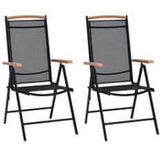 Vidaxl Zložljivi vrtni stoli 2 kosa aluminij in textilene črne barve