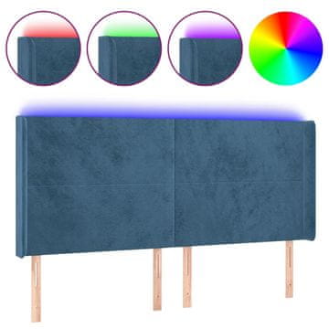 Vidaxl LED posteljno vzglavje temno modro 163x16x118/128 cm žamet