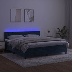 Vidaxl Box spring postelja z vzmetnico LED temno modra 160x200cm žamet