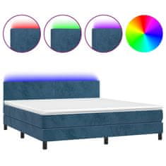 Vidaxl Box spring postelja z vzmetnico LED temno modra 160x200cm žamet