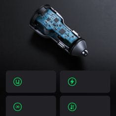 Ugreen Hitro polnilnik za avto 2x USB 36W Quick Charge SCP FCP AFC siv