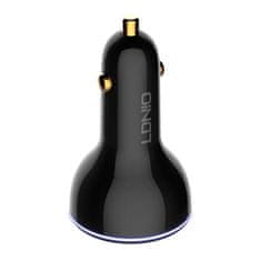 LDNIO C102 avtomobilski polnilec, USB + 2x USB-C, 160 W + kabel USB na Lightning (črn)