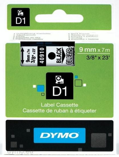 Dymo 40910 (S0720670) 9mm x 7m črn – Clear, etikete