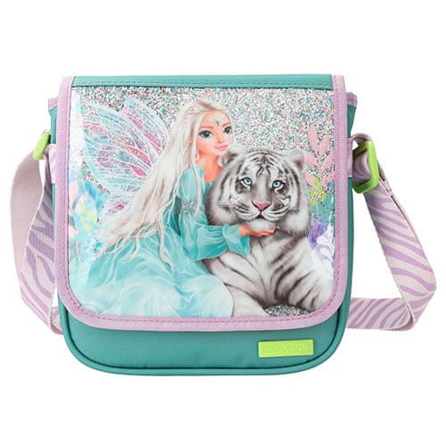 Top Model Vrhunski model torbe za čez ramo z bleščicami, Vila z belim tigrom, zeleno-vijolična